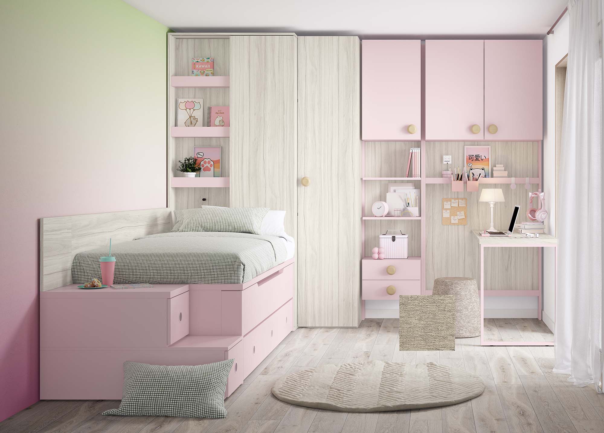 habitacion juvenil estilo kawaii