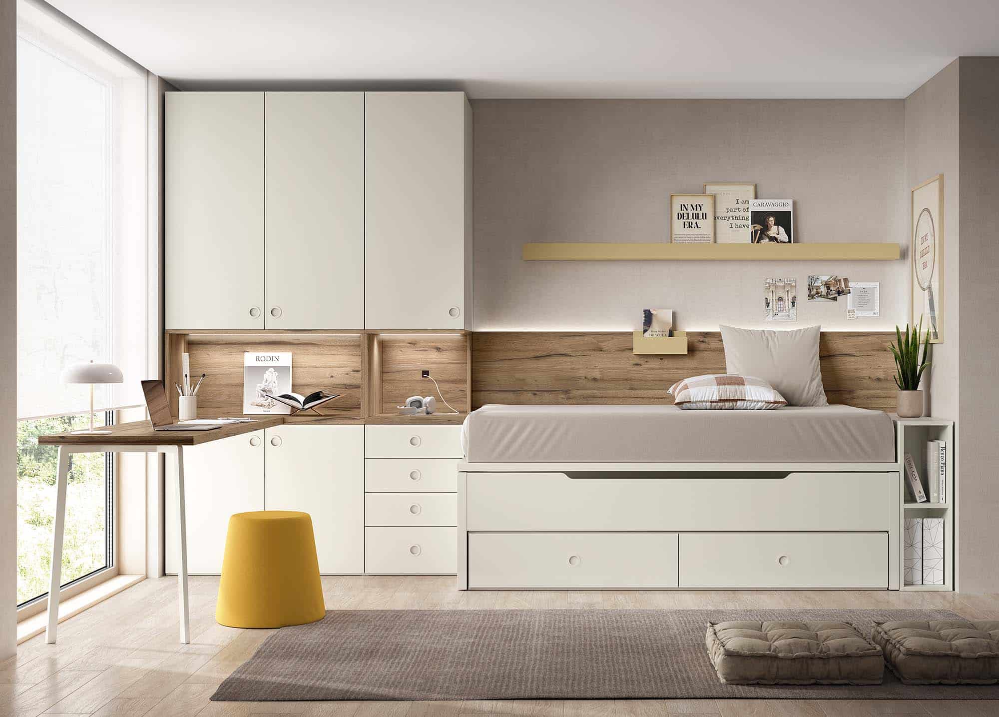 dormitorio con cama nido