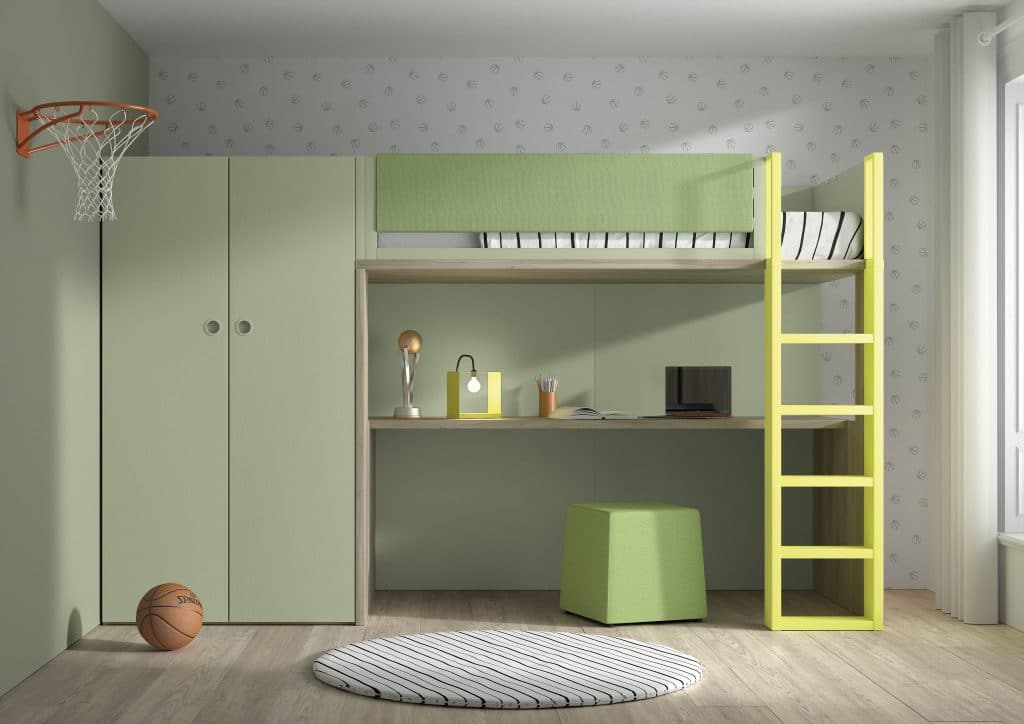 cama alta con escritorio