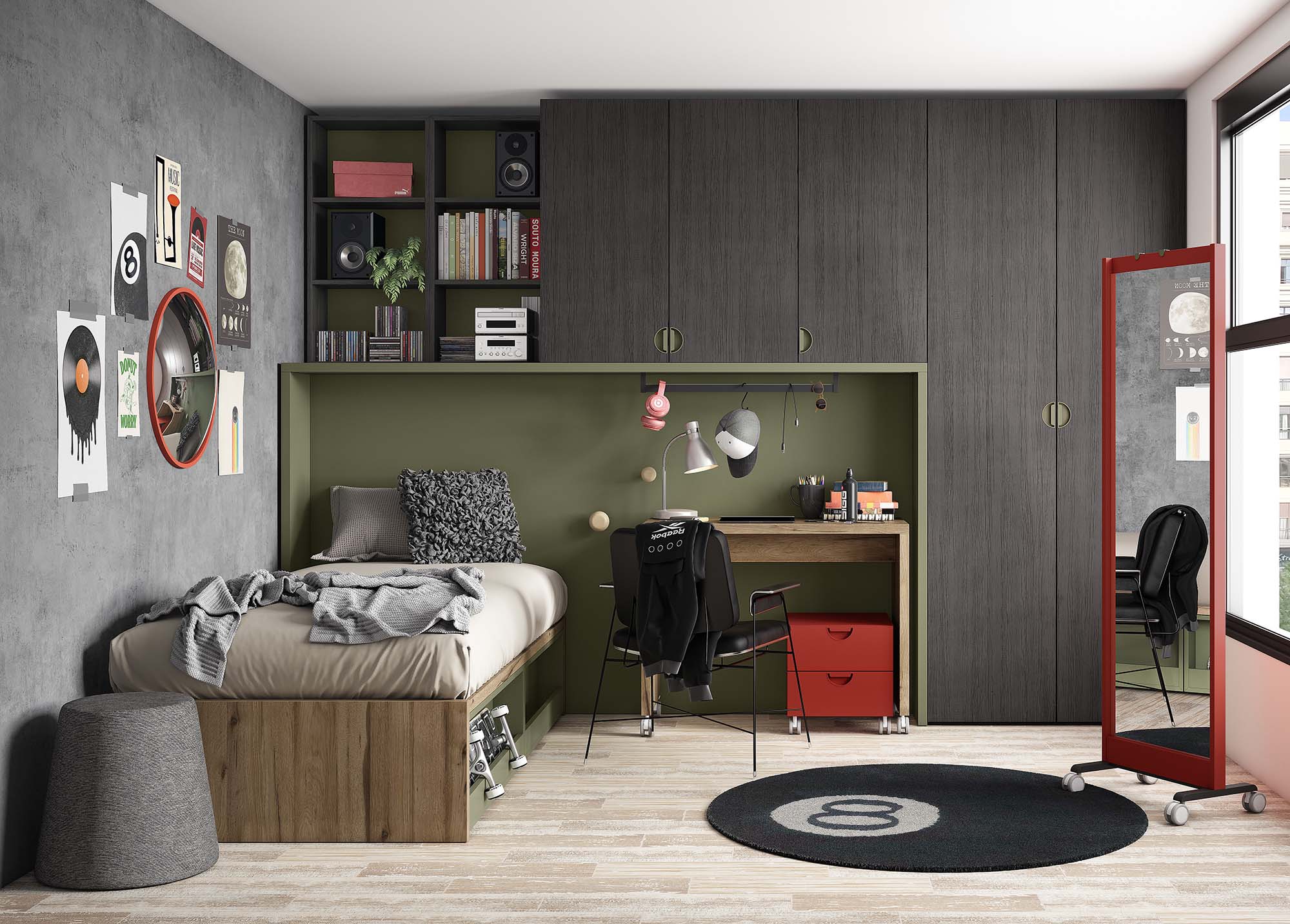 habitaciones juveniles con cama y cajones