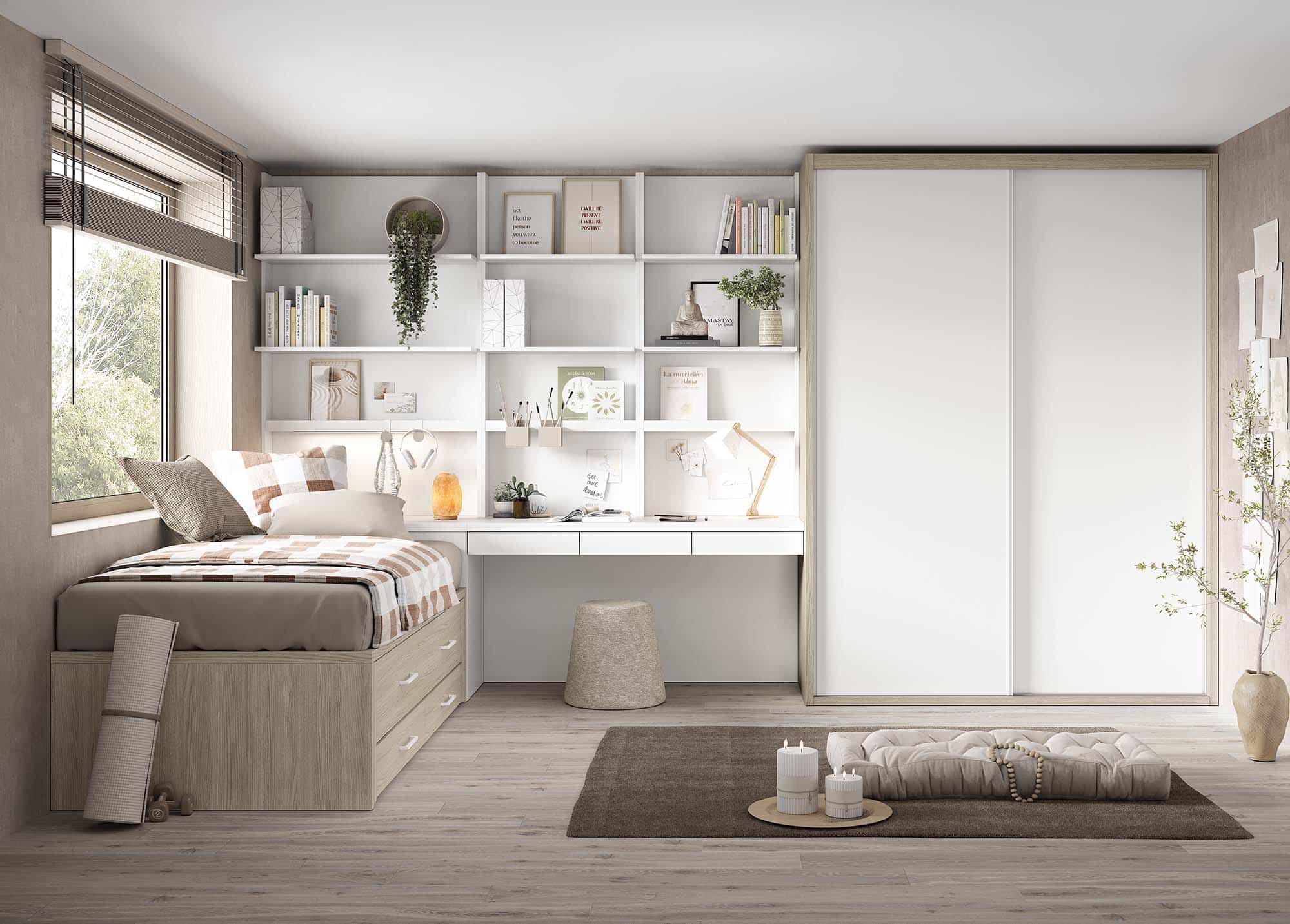 habitacion juvenil con armario de puertas correderas