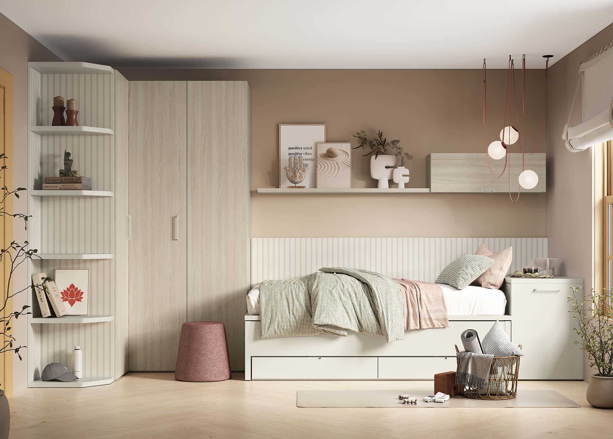 dormitorio juvenil en tonos suaves
